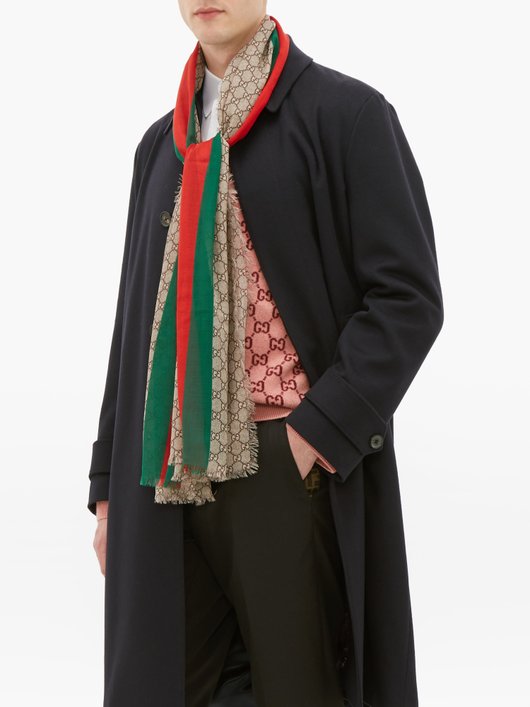 Gucci GG-print raw-edged wool scarf