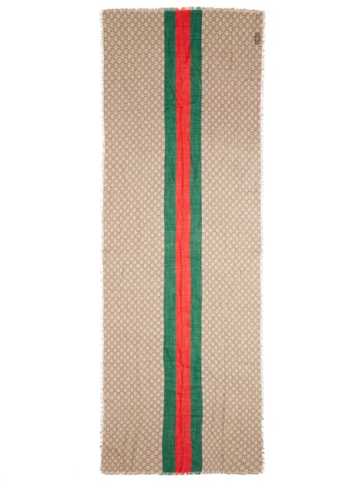 Gucci GG-print raw-edged wool scarf