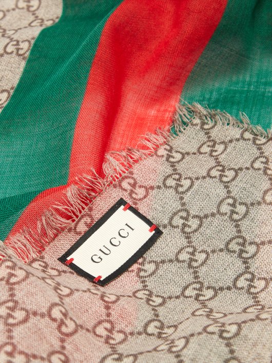 Gucci GG-print raw-edged wool scarf