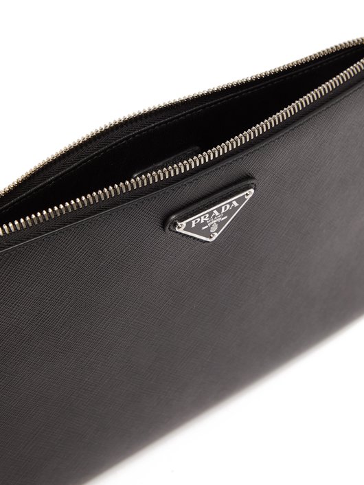 Triangle logo-plaque saffiano-leather pouch