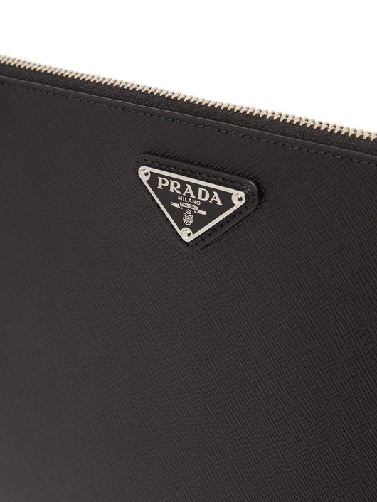 Triangle logo-plaque saffiano-leather pouch