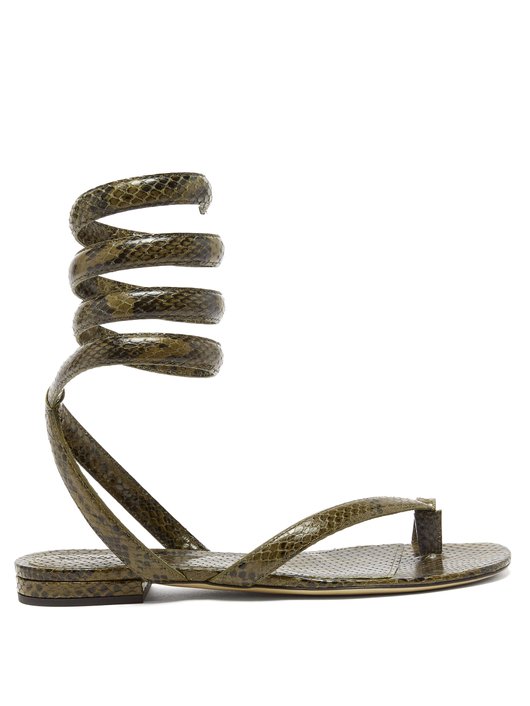 Wraparound snake-effect leather sandals