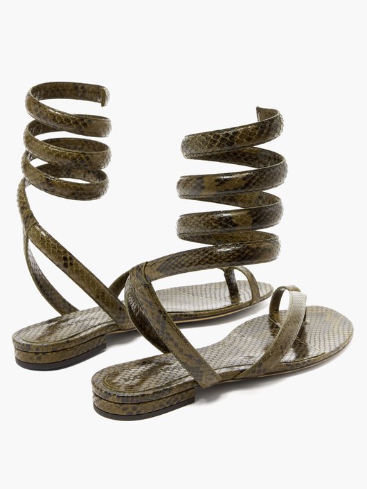 Wraparound snake-effect leather sandals