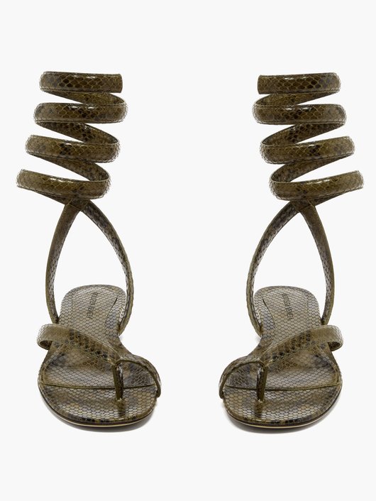 Wraparound snake-effect leather sandals