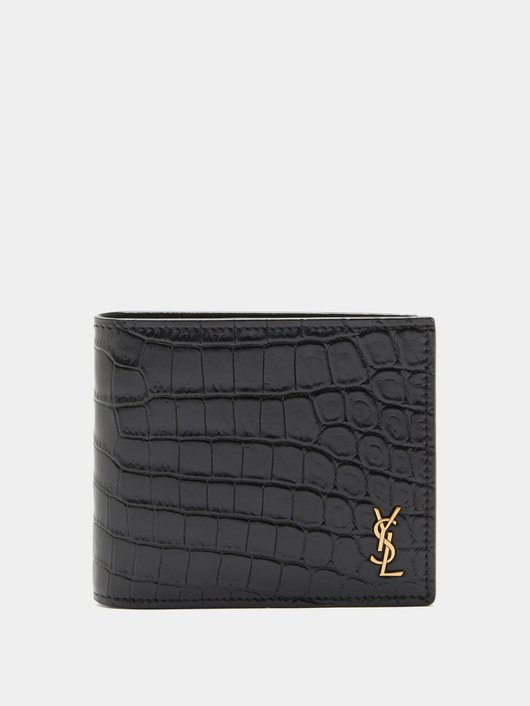 YSL-plaque crocodile-effect leather bi-fold wallet