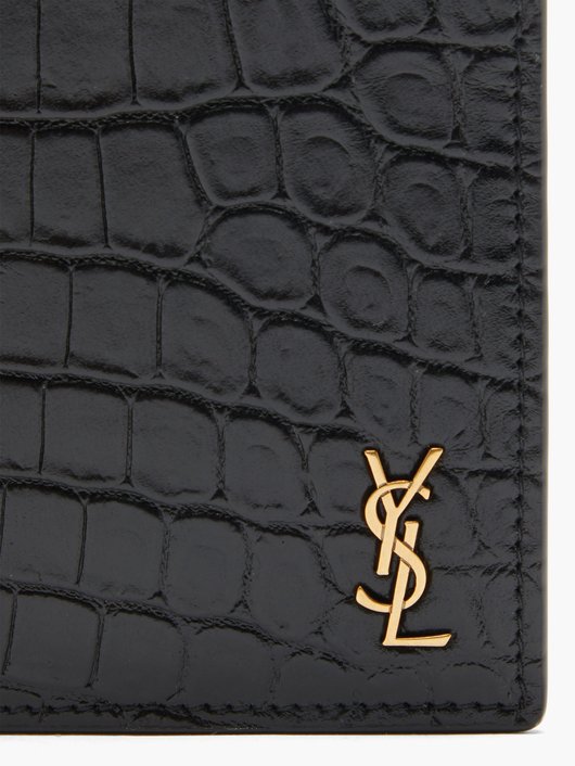 YSL-plaque crocodile-effect leather bi-fold wallet