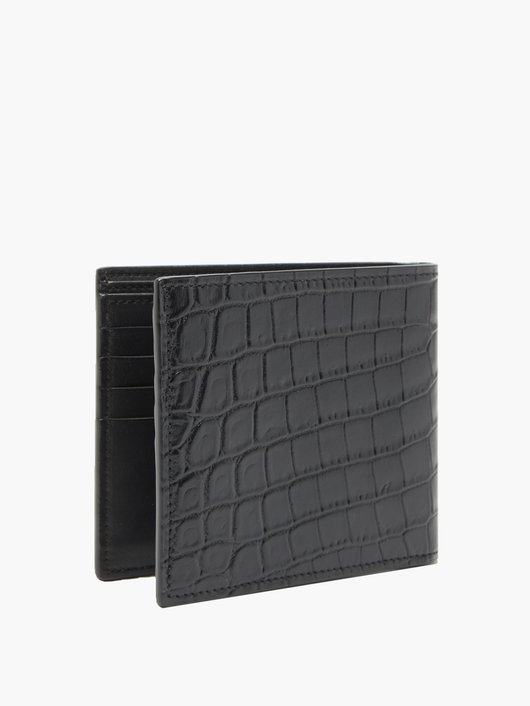 YSL-plaque crocodile-effect leather bi-fold wallet