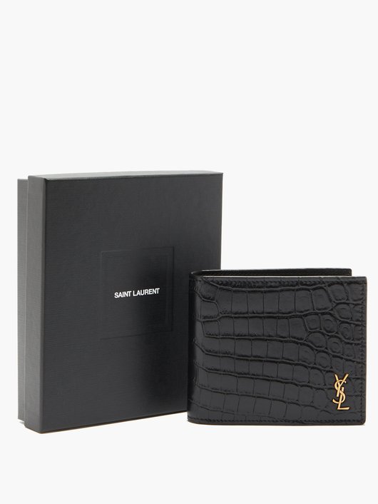 YSL-plaque crocodile-effect leather bi-fold wallet