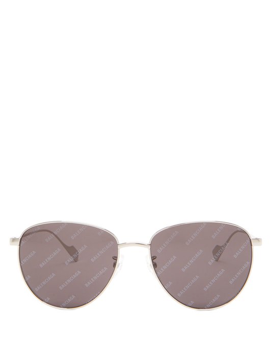 Logo-print round metal sunglasses