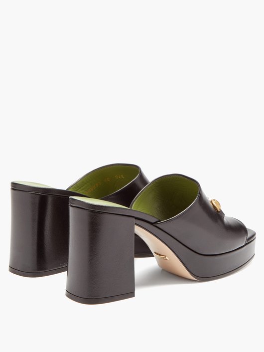 Houdan Horsebit leather platform mules