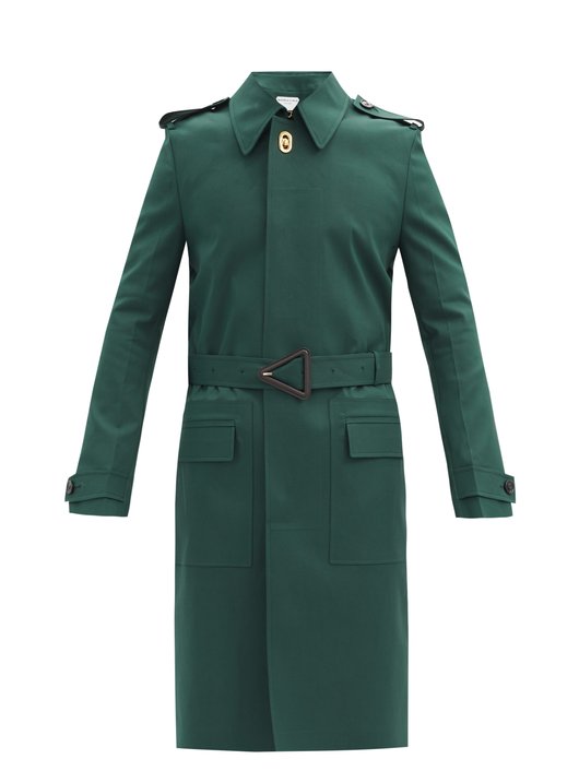 Belted cotton-blend twill longline coat