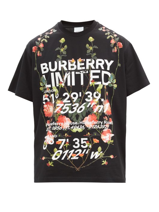 ÁO PHÔNG BURBERRY Munlow floral-logo print cotton-jersey T-shirt SS2021