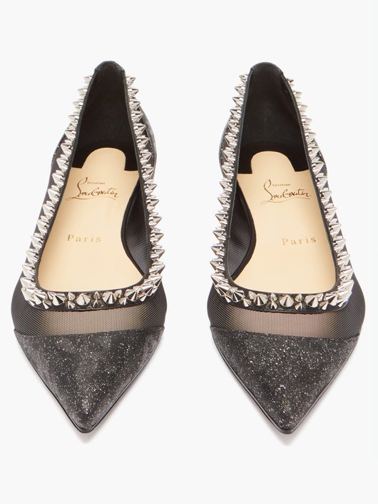 Galativi spike-embellished leather and mesh flats