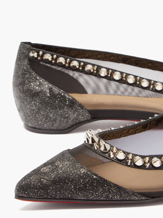 Galativi spike-embellished leather and mesh flats