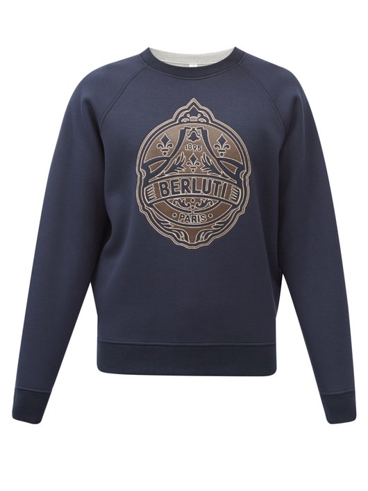 Berluti Leather-bonded crest jersey sweatshirt