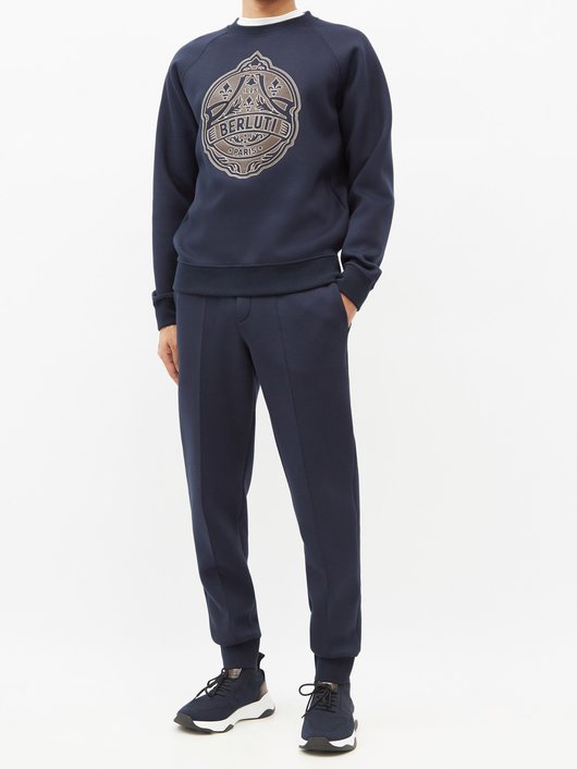 Berluti Leather-bonded crest jersey sweatshirt