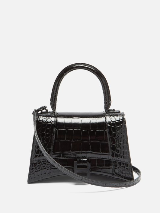 Hourglass small crocodile-effect leather bag