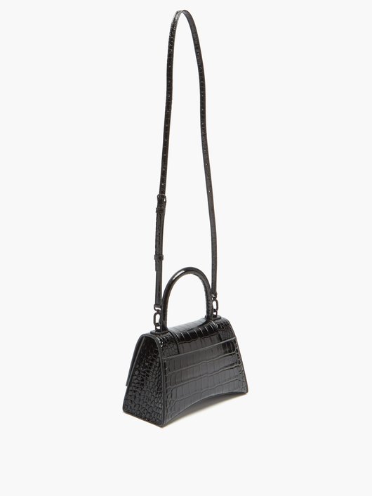 Hourglass small crocodile-effect leather bag