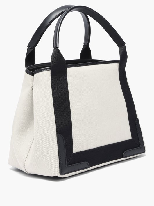 Cabas S logo-print leather-trim canvas tote bag