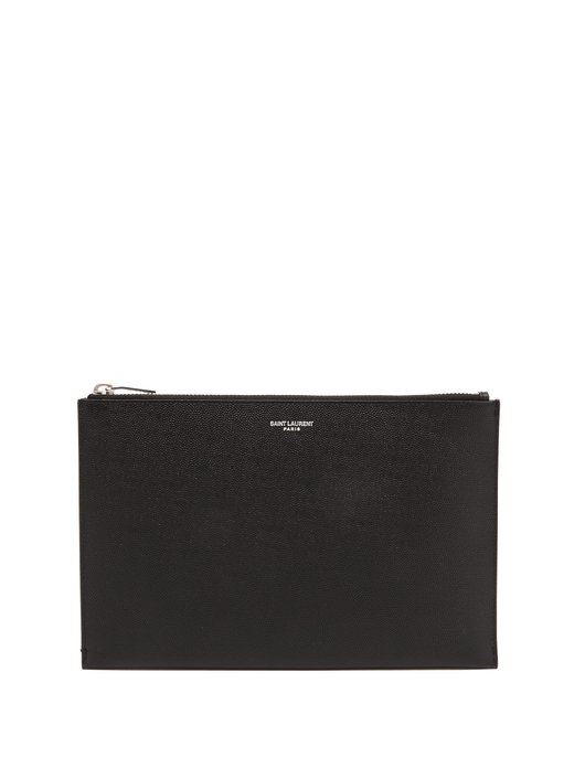 Logo-print small grained-leather pouch