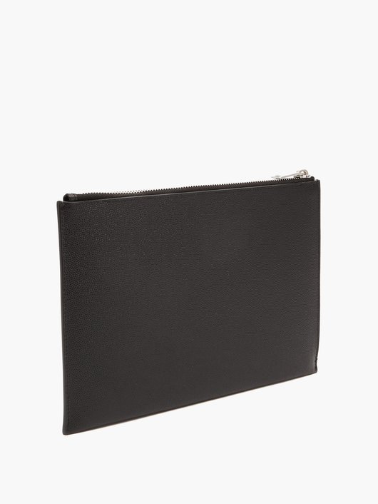 Logo-print small grained-leather pouch