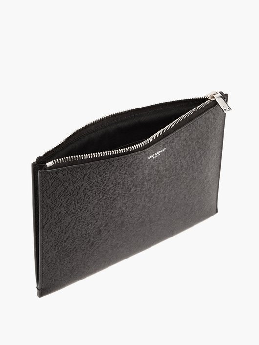 Logo-print small grained-leather pouch