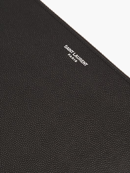 Logo-print small grained-leather pouch