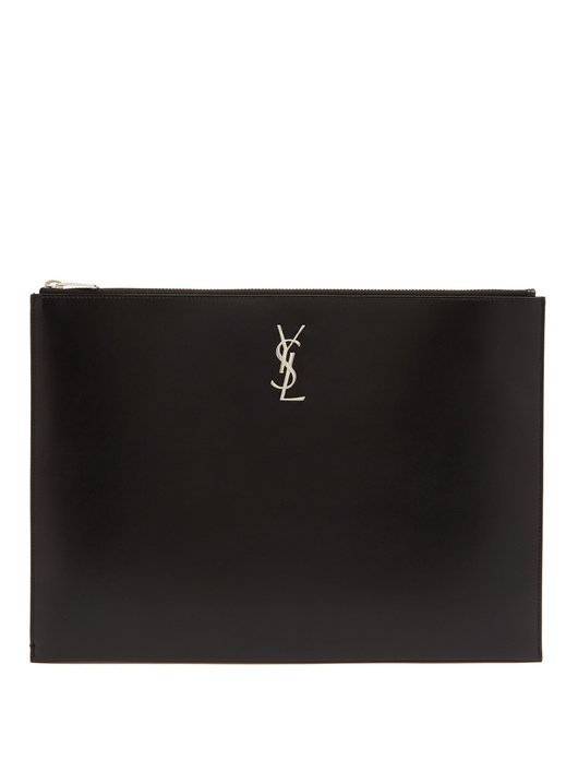 YSL-plaque leather pouch