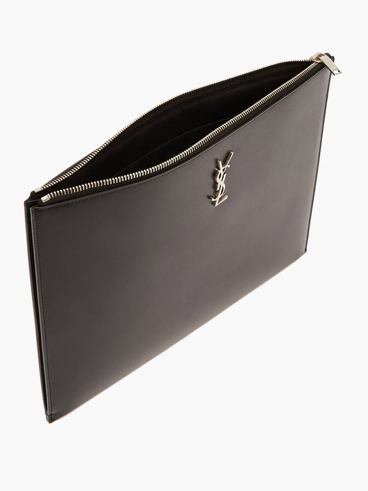 YSL-plaque leather pouch