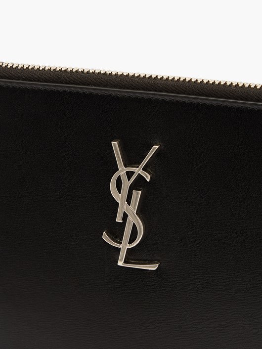 YSL-plaque leather pouch