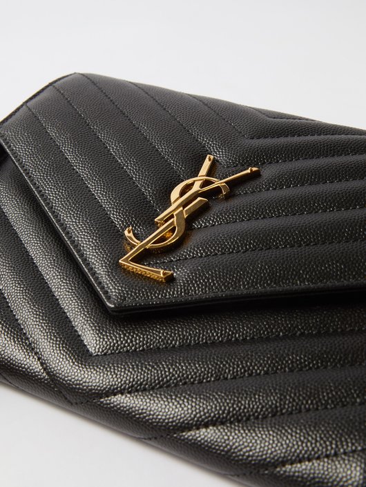 YSL-plaque grained-leather wristlet clutch