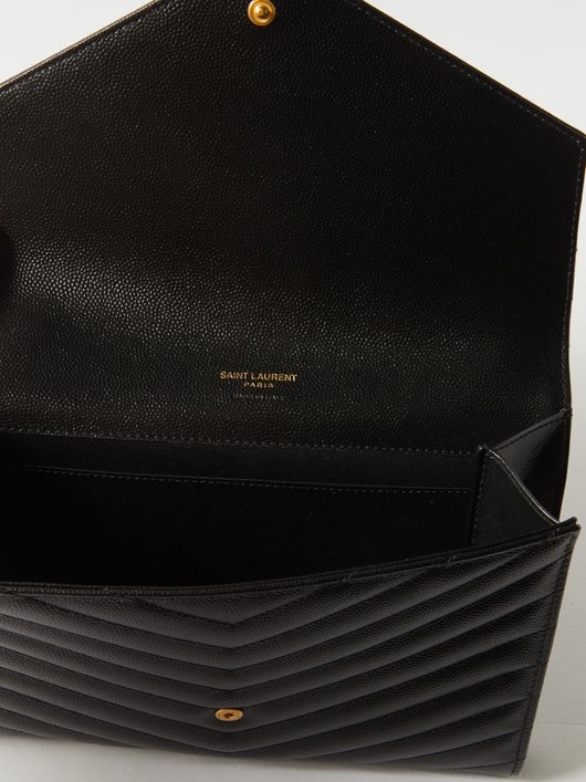 YSL-plaque grained-leather wristlet clutch