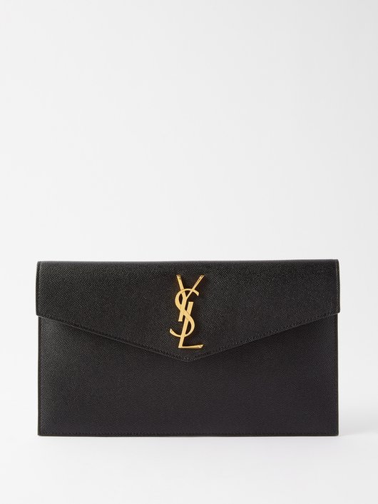 Uptown YSL-plaque grained-leather clutch