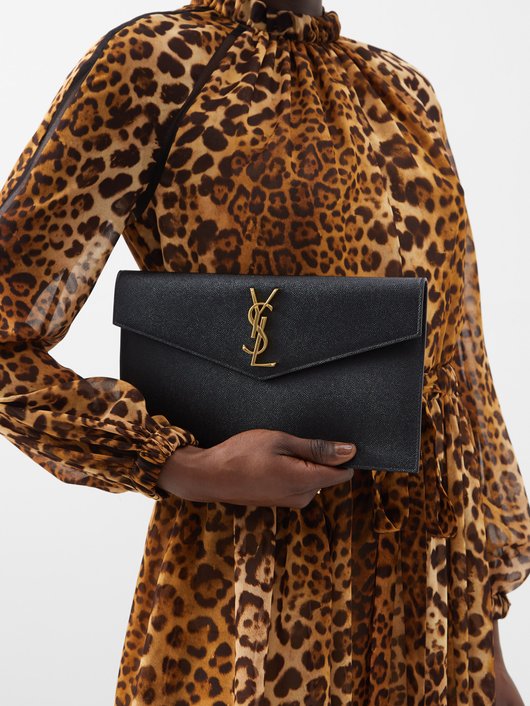 Uptown YSL-plaque grained-leather clutch