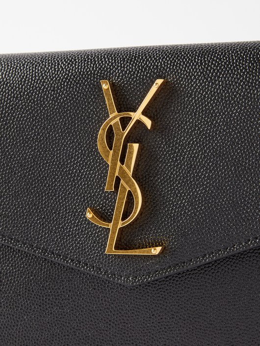 Uptown YSL-plaque grained-leather clutch