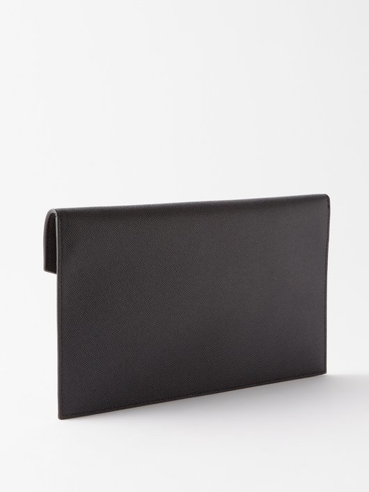 Uptown YSL-plaque grained-leather clutch