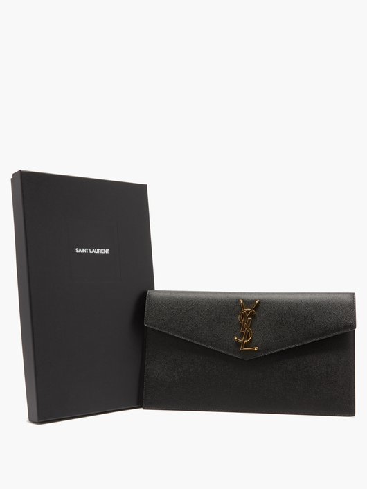 Uptown YSL-plaque grained-leather clutch