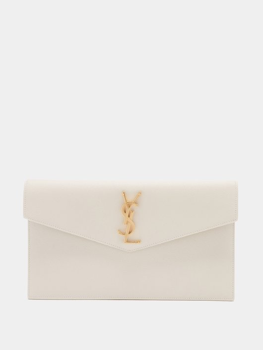 Uptown YSL-plaque grained-leather clutch