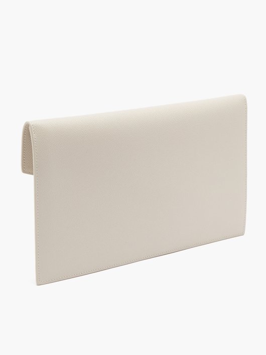 Uptown YSL-plaque grained-leather clutch