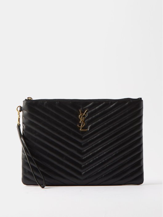 YSL-plaque quilted-leather pouch