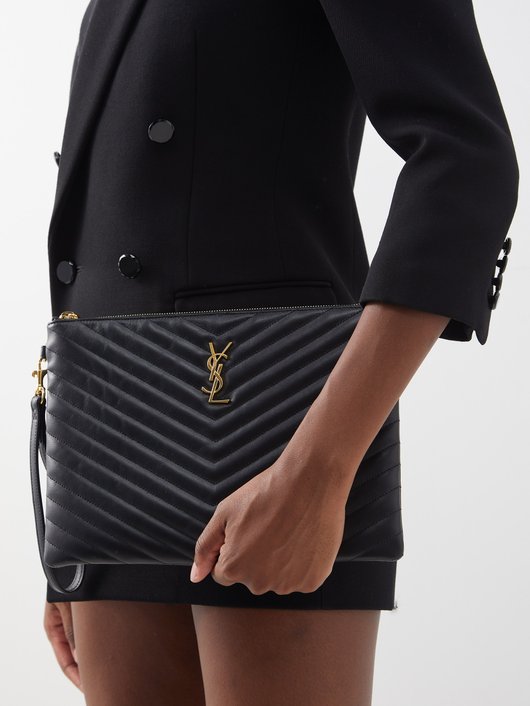 YSL-plaque quilted-leather pouch