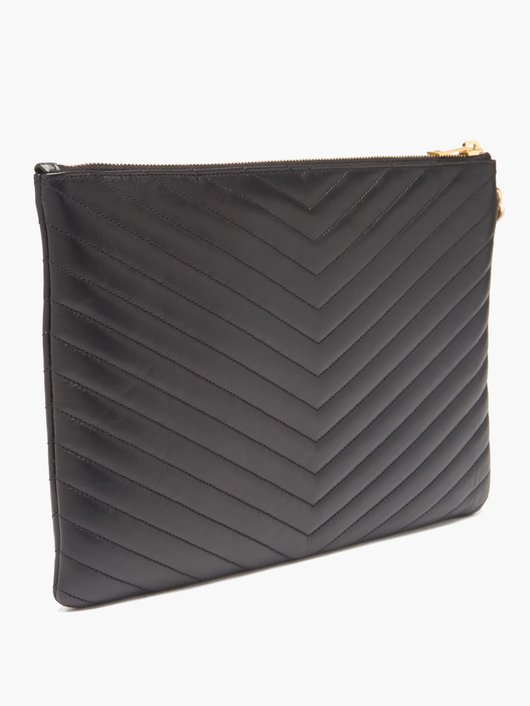 YSL-plaque quilted-leather pouch