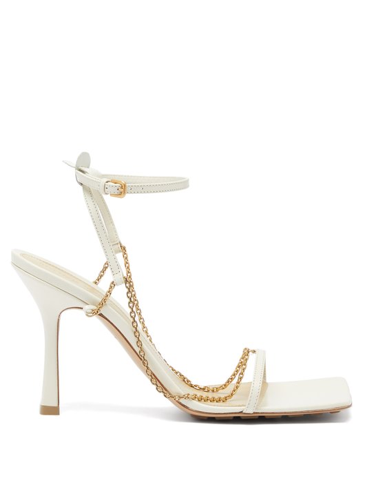 Stretch chain-embellished leather sandals