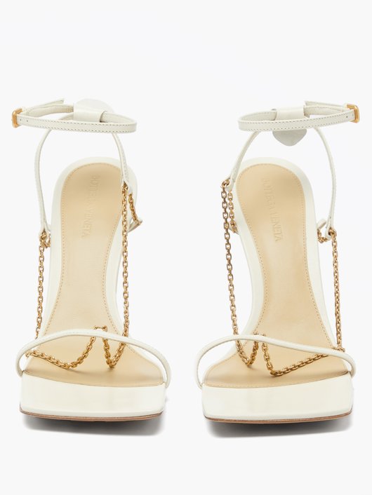 Stretch chain-embellished leather sandals