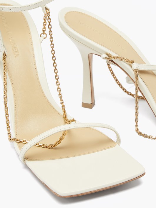 Stretch chain-embellished leather sandals