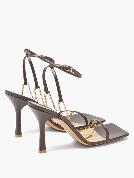 Stretch chain-embellished leather sandals