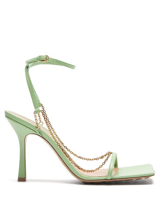 Stretch chain-strap leather sandals