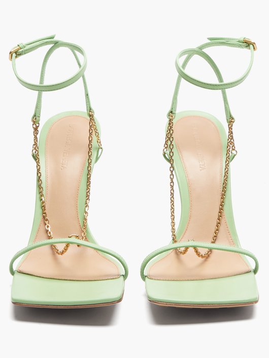 Stretch chain-strap leather sandals