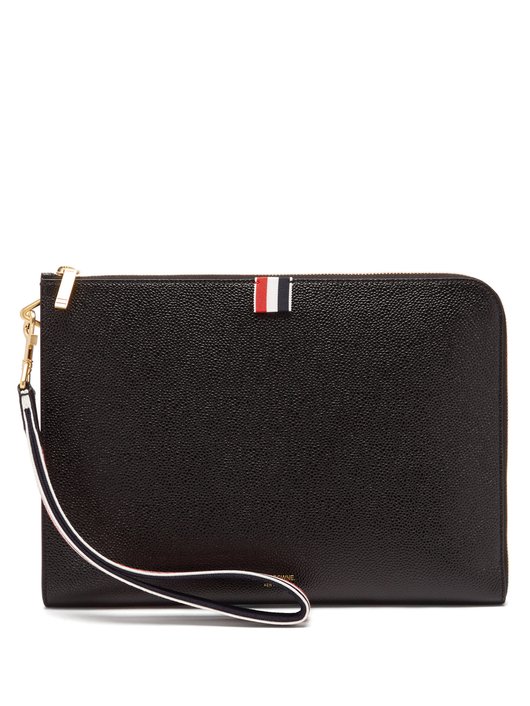 Tricolour-stripe pebbled-leather pouch