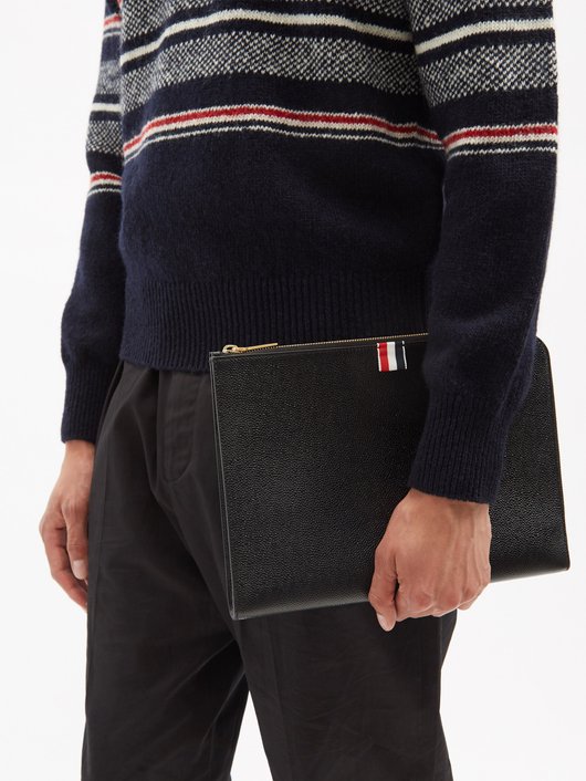 Tricolour-stripe pebbled-leather pouch